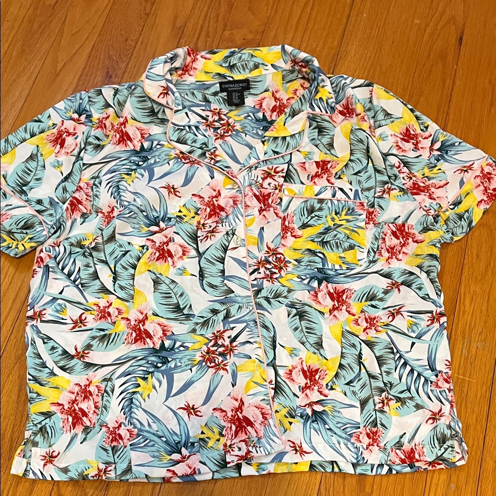 Cynthia Rowley Tropical Floral Button-Up Shirt Size M